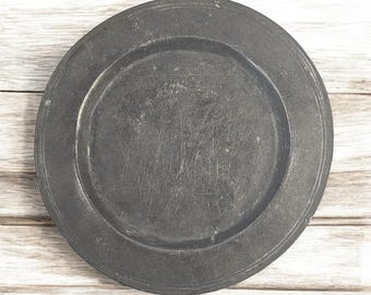 Antique Pre 1850s Pewter Bread Plates Set or Singles – 7" Round – Stamped PF – Colonial Primitive Rustic Farmhouse Decor