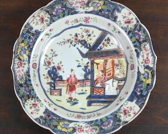 18th Century Chinese Export Porcelain Plate, Qianlong Period Figural Scene