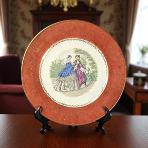 1940s Imperial by Salem Collector Plate – Victorian Ladies Scene, 10.75&quot;, 23K Gold Trim