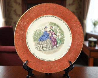 1940s Imperial by Salem Collector Plate – Victorian Ladies Scene, 10.75", 23K Gold Trim