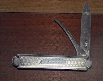Victorian Sterling Engraved Fruit Knife with Nut Pick, Marked Birmingham 1881