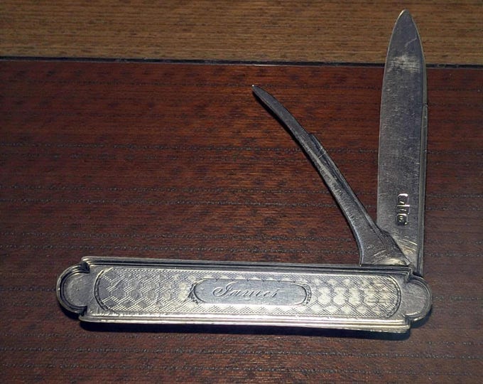 Featured listing image: Victorian Sterling Engraved Fruit Knife with Nut Pick, Marked Birmingham 1881