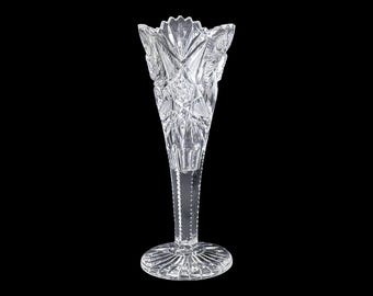 Antique American Brilliant Period ABP Edwardian 10" Fluted Cut Glass Vase