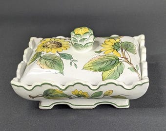 Italian Italy Vintage Ugo Zaccagnini Art Pottery Lidded Box Sunflowers