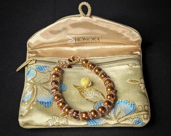 Vintage Honora Bronze Freshwater Pearl and Gold Tone Beaded Bracelet