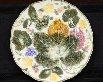Antique Victorian Wedgwood Majolica Plate – Strawberry & Grape Leaf Design, August 1874, 9"