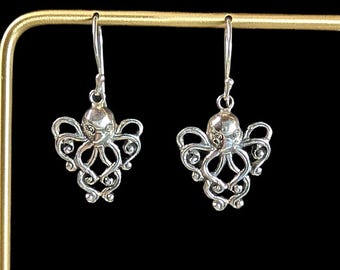 Vintage Sterling Silver Octopus Art Deco Aquatic Earrings