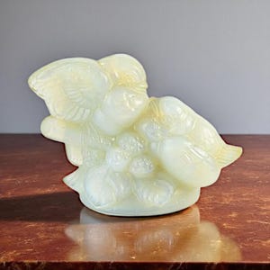 Sabino France Stamped Opalescent Art Glass Figurine – Two Birds on Branch – Vintage French Crystal