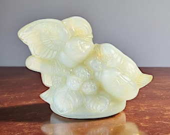 Sabino France Signed Opalescent Art Glass Figurine – Two Birds on Branch – Vintage French Crystal