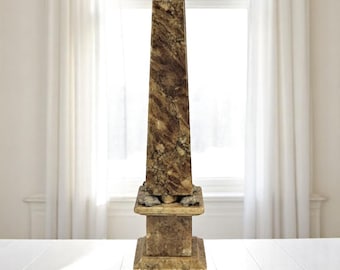 Vintage Italian Marble Obelisk with Carved Stone Turtles – Neoclassical Decorative Sculpture – 14" Tall - Grand Tour