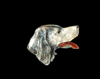 Vintage Enamel and Sterling Silver Spaniel Setter Dog Pin / Brooch beautifully detailed 1940s