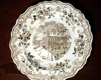 1830s Jackson American Scenery “City Hall New York” 10” Brown Dinner Plate