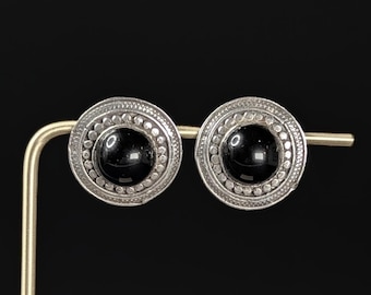 Vintage Sterling Silver & Onyx Stud Earrings – Classic Art Deco style