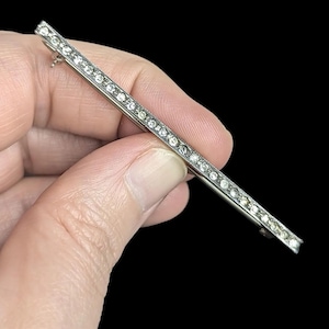 Antique Art Deco Sterling Silver Paste Stone Bar Brooch 1920s-30s