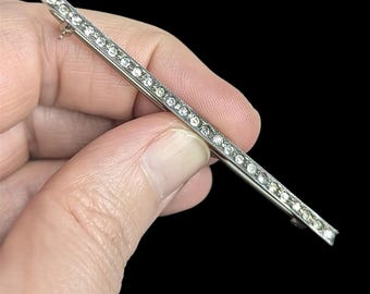 Antique Art Deco Sterling Silver Paste Stone Bar Brooch 1920s-30s