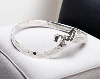 Vintage Solid Sterling Silver Cuff Bracelet – Adjustable Slide Opening – Modernist Minimalist .925 Silver Bangle