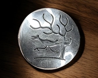 Vintage Sterling Silver Roadrunner Brooch – Mid-Century Modernist Round Pin – Handmade Nature Scene with Tree Design  Artisan Studio Jewelry