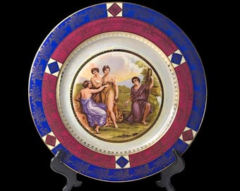 1940s Czechoslovakian Decorative Cabinet Plate – “The Muses” – 10.5" Hand Painted Classical Wall Art – Vintage Porcelain Collector Plate