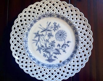 18th C Meissen Blue Onion Reticulated Plate Crossed Swords Star Mark