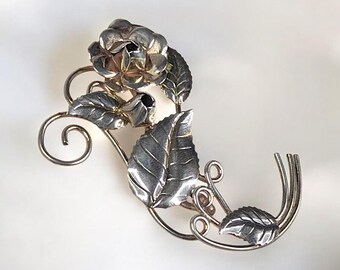 Vintage Arts & Crafts Sterling Silver Wild Rose Floral Brooch Pin - Handcrafted Botanical Jewelry