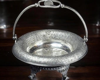 Antique Rogers & Bro. Silverplate Basket - Aesthetic Movement Cherub with Flora and Fauna