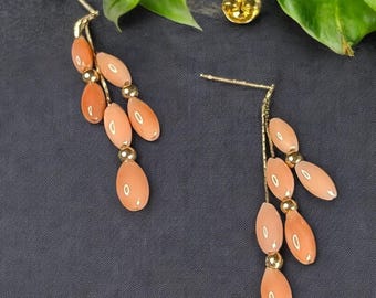 Delicate 14k gold and Pink Coral Victorian Style Earrings