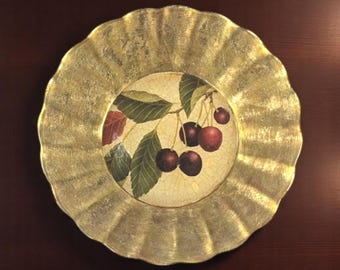 Vintage Lesley Roy 24K Gold Plate – Hand-Painted Cherry Design – 9” Decorative Plate – Signed and Numbered 20/100 – 1929 Limited Edition