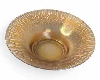 Vintage 1930s 10 Inch Jeanette Iridescent Marigold Stretch Glass Console Bowl