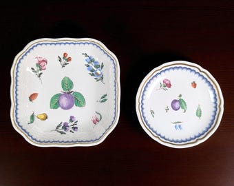 Richard Ginori Porcelain Pair Trinket Dishes: Hand-Painted Fruit & Floral, Italy