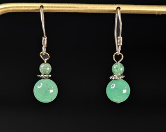 Vintage Polished Green Aventurine and sterling silver drop earrings.