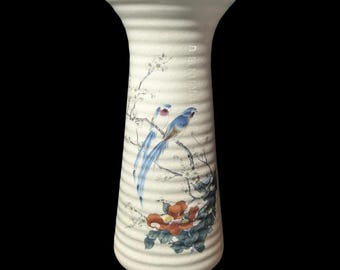 Vintage Treasure Craft 8.5" Art Vase Blue Birds on Cherry Blossom