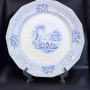 Piatto antico Carr & Sons Flow Blue – Modello GEM in pietra di ferro, 10,75&quot; Staffordshire, Inghilterra