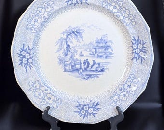 Antique Carr & Sons Flow Blue Plate – GEM Pattern Ironstone, 10.75" Staffordshire England