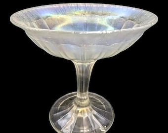 Vintage 1930s Imperial Stretch Glass, Iris Ice Color Compote, Tall Footed Candy Bowl