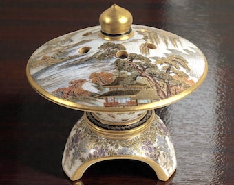 Meiji Period Japanese Satsuma Censer Signed Shizan (司山), Landscape Decoration