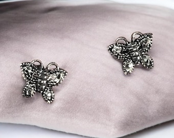 Dainty Vintage Butterfly Earrings 925  Sterling Silver and Marcasite Butterfly Stud Earrings