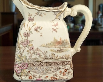 Antique E.M. & Co. “Mysore” Aesthetic Movement Polychrome Pitcher – Bengal Shape, c.1881–1884