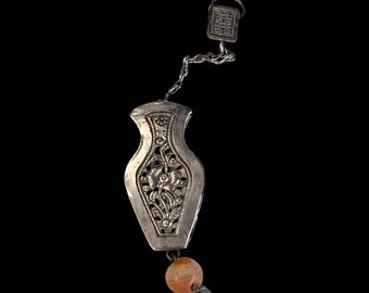 Antique Chinese Silver Needle Case – Ornate Floral Design – Unique Qing Dynasty Collectible