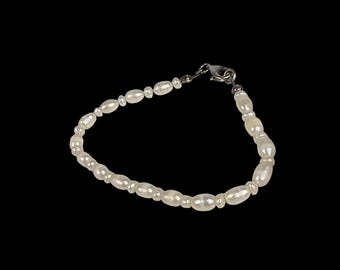 Sterling Silver and Freshwater Seed Pearl Bracelet 7.5"