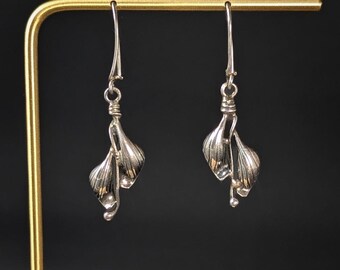 Calla Lily vintage Sterling Silver Dangle Earrings 925