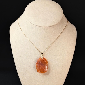 Vintage Carved Carnelian Pendant: Shou Longevity Symbol, Gold Over Sterling