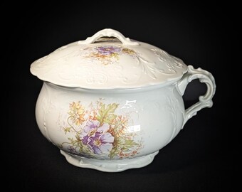 Rare Antique Homer Laughlin Chamber Pot with Lid – 1880s-1911, Floral Victorian Ironstone