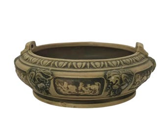 Roseville Pottery Florentine I (Brown) Bowl, low Console bowl, Shape 125-5 circa 1920s