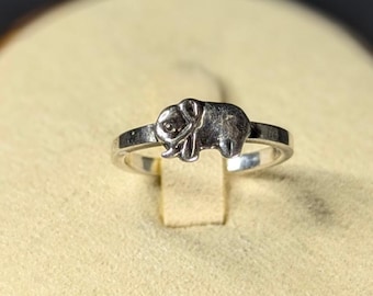 Dainty Vintage Lucky Elephant Ring, 925 Sterling Silver