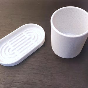 3D Printed Bathroom Soap Dish and Jar - Elegant Marble Effect - Modern Accessories for Soap, Toothbrush and Toothpaste