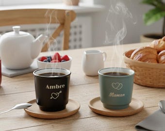 Taza de espresso de cerámica personalizada: taza de 80 ml grabada con el texto y el icono que elijas. Regalo hecho a mano. Regalo de Navidad.