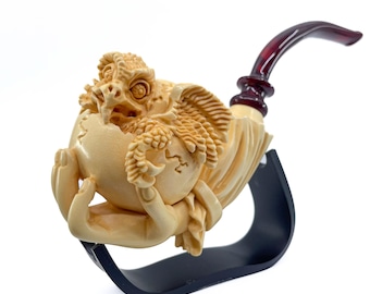 S.Yanik Hand-Carved Meerschaum Pipe: Dragon on Hand