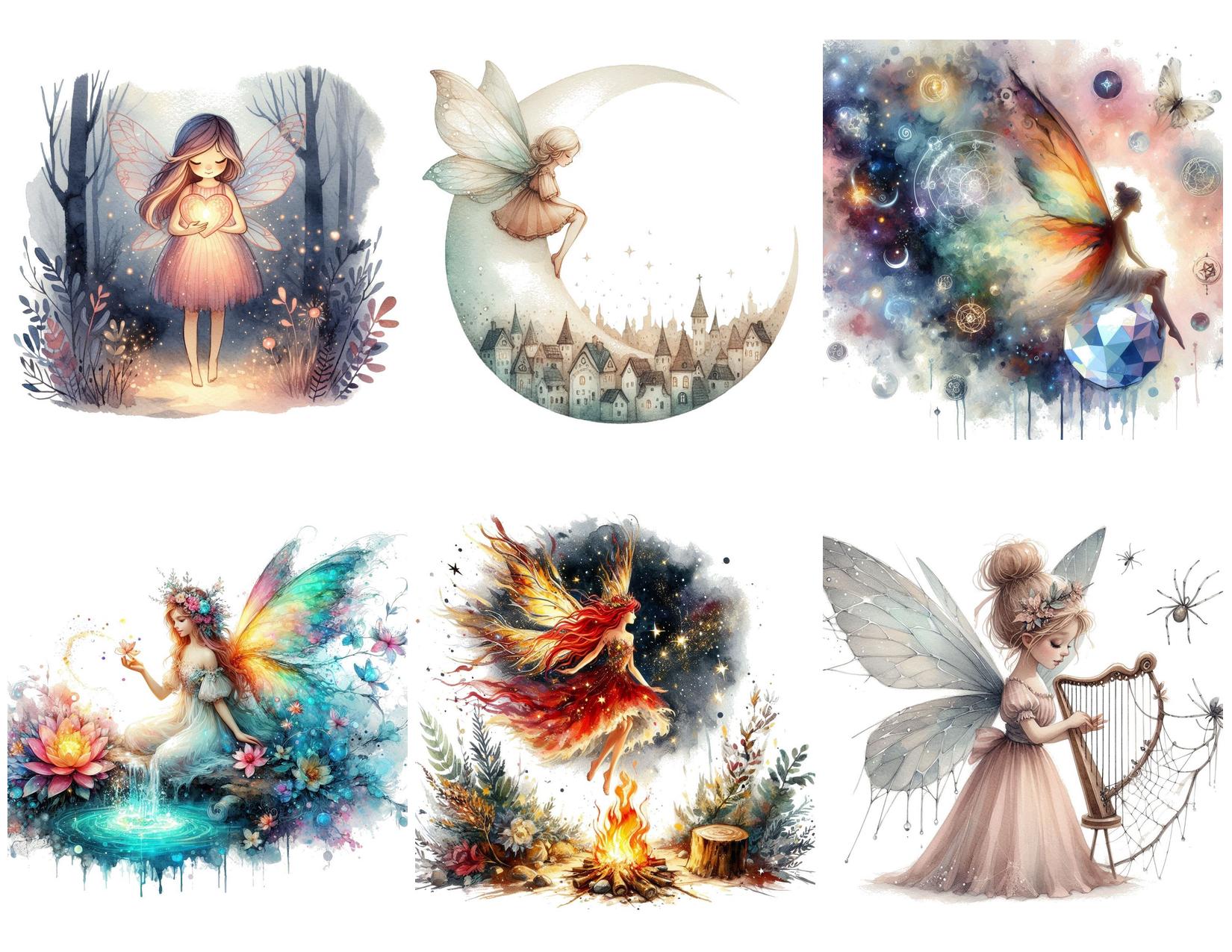 Fairy Watercolor Clipart PNG Bundle: Whimsical Pixie Illustrations ...