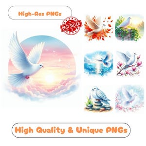 23 Peace Dove Watercolor Clipart PNG Images, Serene Dove Clipart Bundle Commercial Use Graphics For Tranquil Dove Wall Art PNG Designs