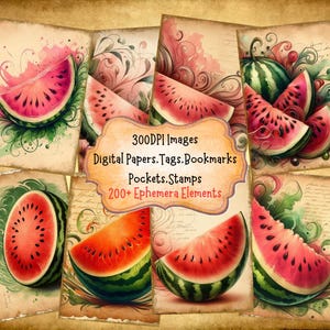 Watermelon Junk Journal Kit With Digital Papers Pockets Tags Labels Stamps Bookmarks Printable Ephemera Great For Paper Crafts